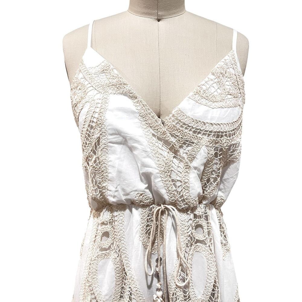 Strut & Bolt Cream Beach Maxi Dress Womens Medium Sand Crochet Lace Boho - Picture 4 of 11